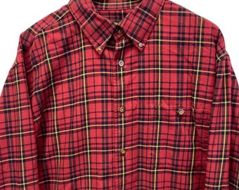 Orvis チェック柄ボタンダウン メンズ XL レッド コットンウール混フランネルシャツ 2C1J ヴィンテージ