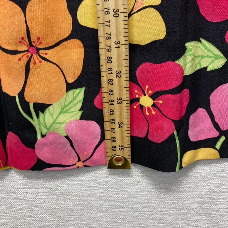 Talbots Floral Midi Skirt Womens 16 Black Pink Tropical Hibiscus Tencel A-Line image 5