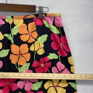 Talbots Floral Midi Skirt Womens 16 Black Pink Tropical Hibiscus Tencel A-Line image 7