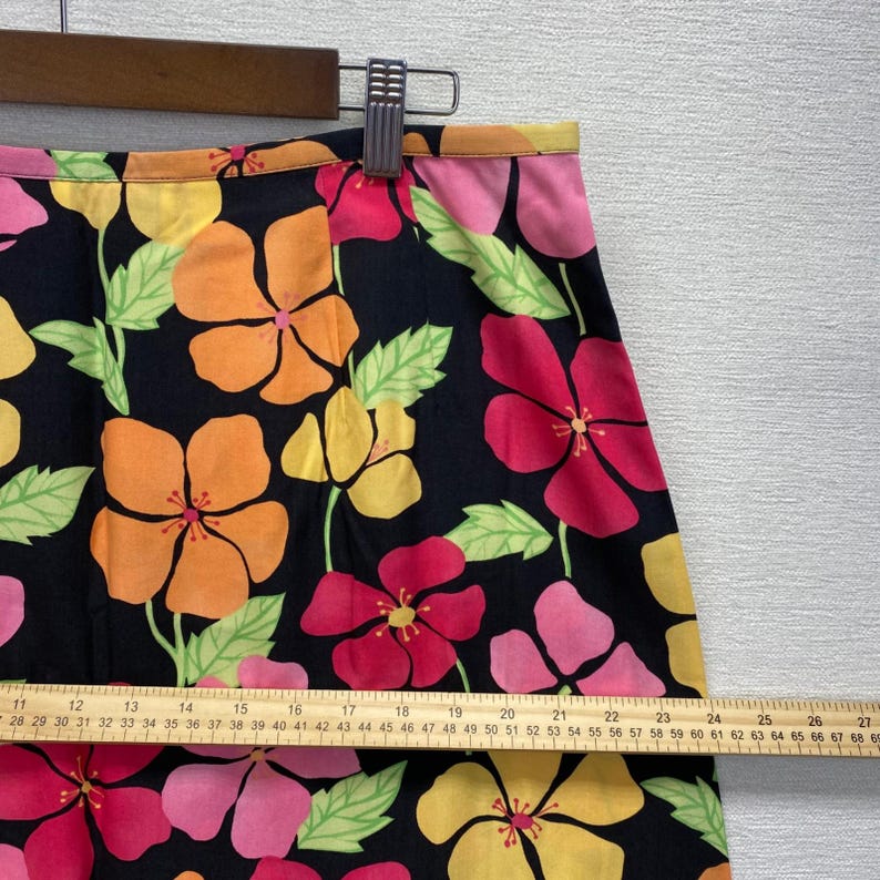 Talbots Floral Midi Skirt Womens 16 Black Pink Tropical Hibiscus Tencel A-Line image 7