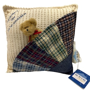 Boyds Bear Home Grandmother's Fans Decorative Pillow Cream Plaid Patchwork VTG