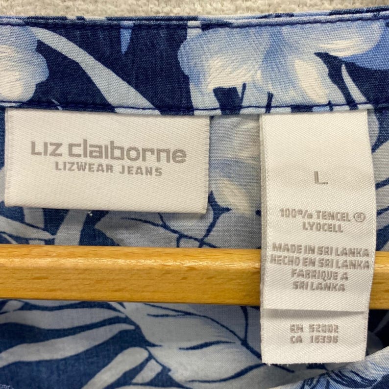 Liz Claiborn Lizwear Jeans Tropisches Blumenoberteil für Damen Große Blaue Tencel Bild 8