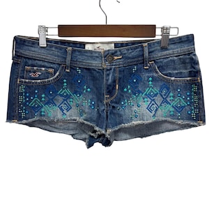 Damskie szorty dżinsowe Hollister Micro Mini Low Rise z haftem azteckim Vintage Y2K