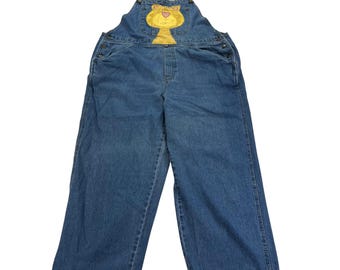Handgemaakte herwerkte upcycle denim overall katten appliqué dames 18 W hart vintage jaren 90