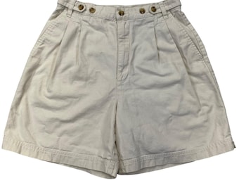 Pantaloncini da donna Eddie Bauer in tela plissettata, taglia 8, color crema, vita alta, cotone, modello 2889, vintage.
