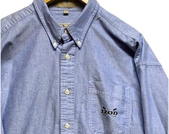 IZOD VTG オックスフォードシャツ メンズ ラージ ブルー コットン ボタンダウン ゴルフロゴ 長袖