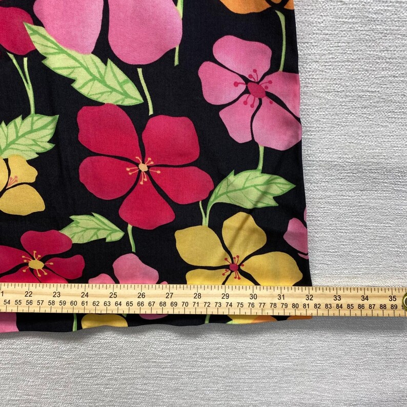 Talbots Floral Midi Skirt Womens 16 Black Pink Tropical Hibiscus Tencel A-Line image 6