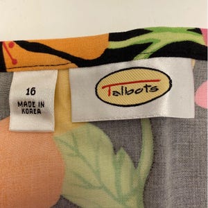 Talbots Floral Midi Skirt Womens 16 Black Pink Tropical Hibiscus Tencel A-Line image 8
