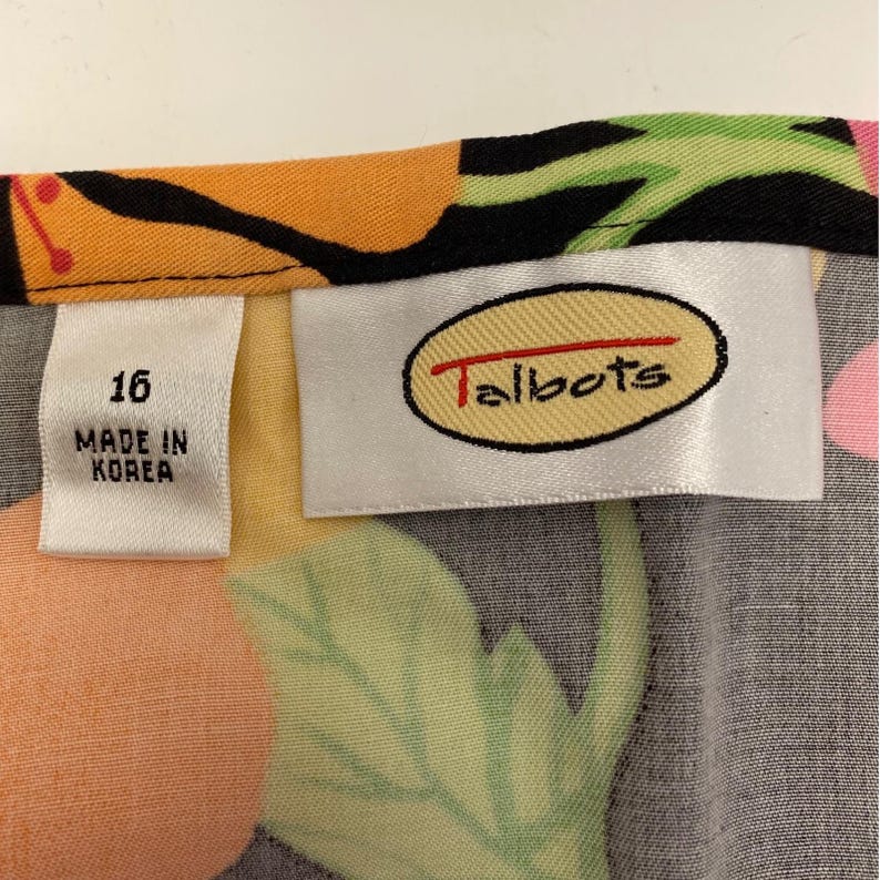 Talbots Floral Midi Skirt Womens 16 Black Pink Tropical Hibiscus Tencel A-Line image 8