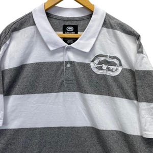 Ecko Unltd Polo Shirt Mens 3XL Gray White Striped Short Sleeve Rhino Logo   VTG