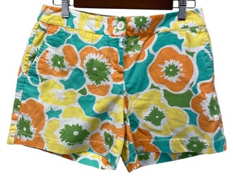 Pantalones cortos Madison Floral de mezcla de lino para mujer, talla 4, multicolor, estilo retro moderno, verano casual.