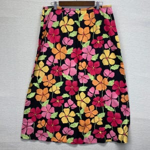 Talbots Floral Midi Skirt Womens 16 Black Pink Tropical Hibiscus Tencel A-Line image 3