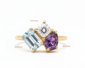 Bague personnalisée avec 3 pierres de naissance | Bijoux de famille personnalisés | Cadeau maman | Bague mère en or délicate