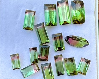 Tourmaline bicolore naturelle coupée en baguette, lot de pierres précieuses en vrac, tourmaline vert rose pour la fabrication de bijoux