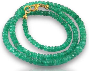 Collier de perles facettées émeraude AAA | Bijoux en argent avec pierres précieuses vertes véritables | Collier Pierre de Naissance Mai