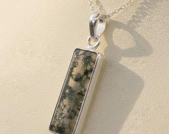 Collana in agata muschiata da donna, ciondolo in agata muschiata naturale, collana delicata in argento sterling, regalo minimalista con pietra portafortuna per lei