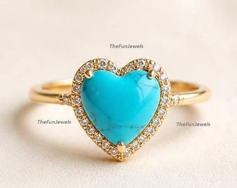 Bague coeur turquoise, bijoux de promesse avec pierre de naissance de décembre, jonc de fiançailles romantique en or délicat, cadeau d'anniversaire