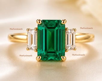 Bague de fiançailles émeraude en or 14 carats, bague de promesse taille émeraude, bague de naissance en mai, cadeau d'anniversaire pour elle
