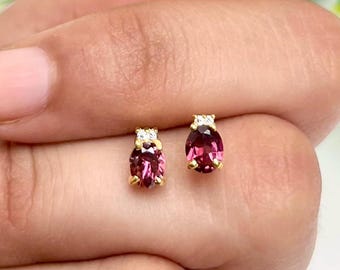 Boucles d'oreilles en tourmaline rose en or 14 carats, boucles d'oreilles avec pierre de naissance d'octobre, cadeau minimaliste de bijoux en pierres précieuses pour elle, cadeau d'anniversaire