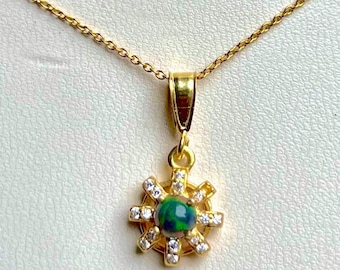Collier pendentif opale avec pierre de naissance d'octobre, bijoux délicats Sunburst céleste, cadeau opale en or 14 carats pour elle