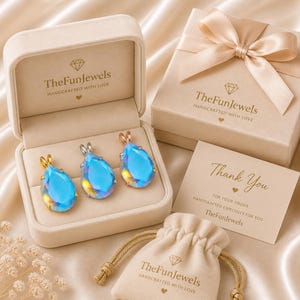 Gift ready Angel Aura Quartz teardrop pendant necklace in 925 sterling silver presented in elegant jewelry gift box, perfect for birthdays, anniversaries, holidays, and special occasions for her.