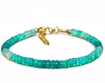 Natural Opal Bracelet, Dainty Gold Beaded Jewelry, October Birthstone, Personalized Gift