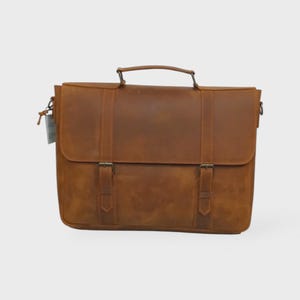 Mens Leather Messenger Bag | 15.6&quot; Laptop Briefcase | Crazy Horse Tan Shoulder Bag | Vintage Work Satchel