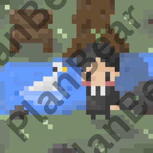 Mini Pixel Character in Business Suit – Relaxing Outside | Instant Download