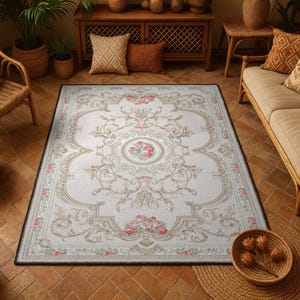 Rosa Rosen Shabby Chic Teppich: Französischer Bauernteppich