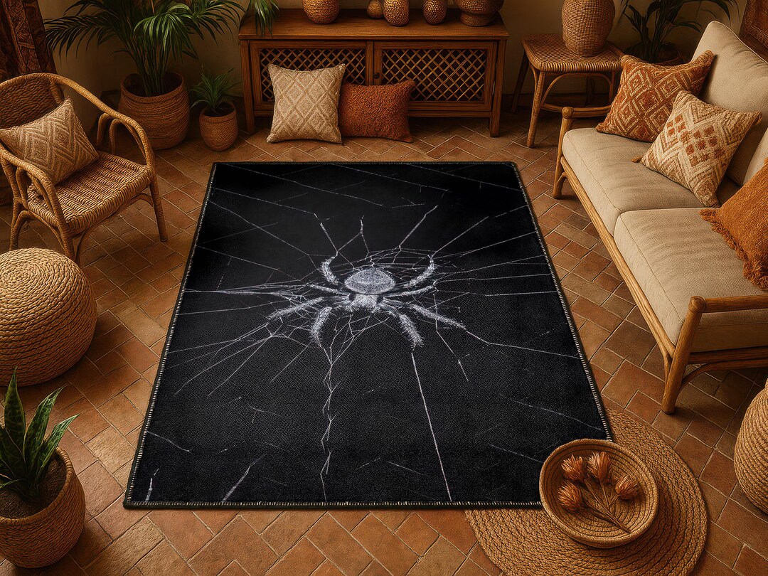 Spider Web Gothic Rug Black White Dark Academia Home Decor Carpet ...