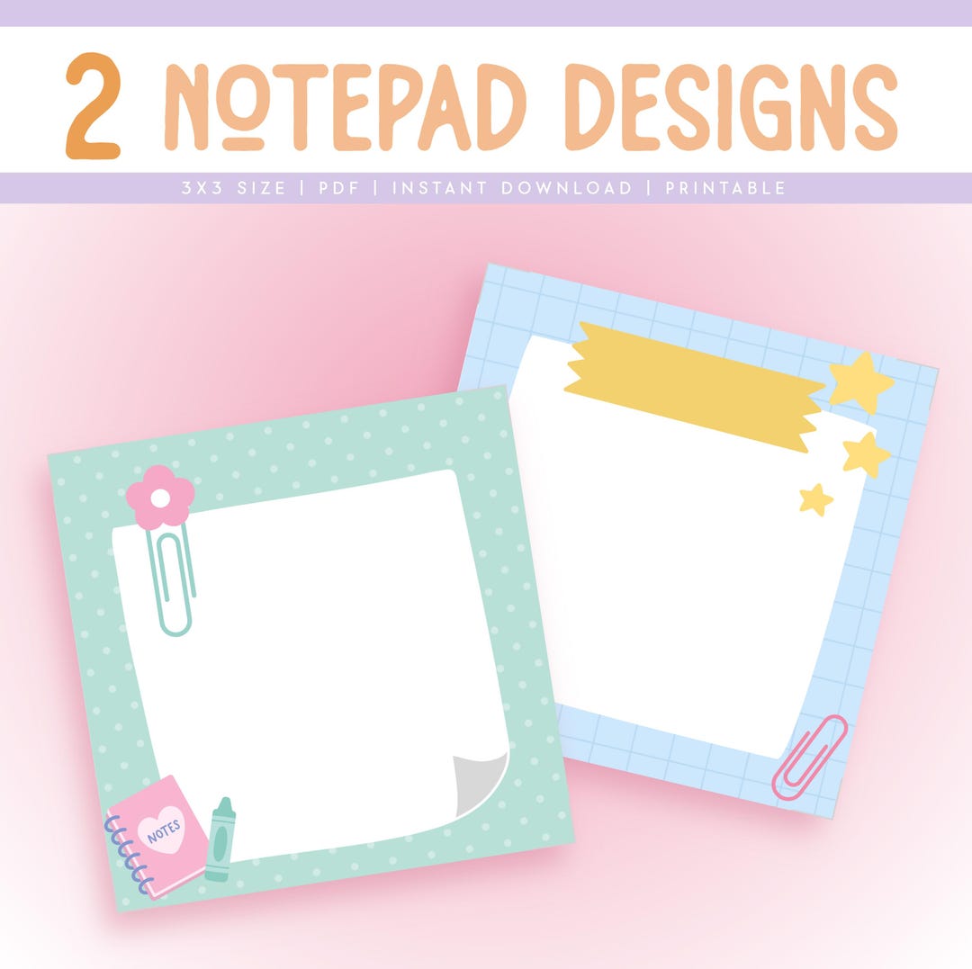 Printable Notepad - 3x3 - Stationery - Memo Pad - Instant Digital ...
