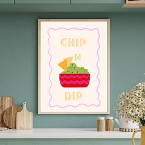 Chip &#39;N&#39; Dip Kitchen Print: Retro Colorful Home Decor Poster
