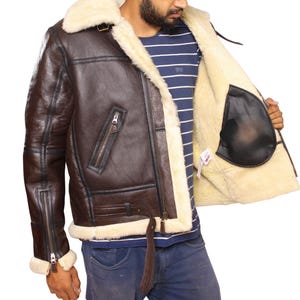 Herren Shearling B-3 Bomberjacke: Echter Schaffell-Fliegermantel