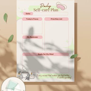 Daily Self-Care Planner: Wellness Journal, Routine Tracker (Digital Download, A4 & US Letter)