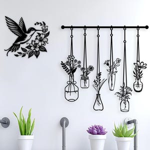 Hanging Planters Metal Wall Art,Flower Garden Metal Wall Art,Outdoor Metal Home Decor,Kitchen Metal Wall Decor,Flower Lovers,Farmhouse Decor
