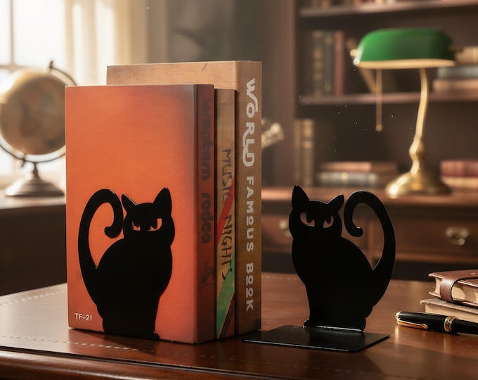 Retro Cat Metal Bookends,Peeking Cat Bookends,Cute Cartoon Metal Bookends,Book Support,Bookends for Cat Lovers,Gift for Book Lovers