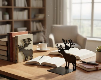 Christmas reindeer Metal Bookends,Metal Decorations,Suitable For Office,Home,Desktop Decoration,Gifts For Book Lovers,Housewarming Gifts