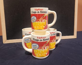 Juego de 4 tazas de café y sopa Lipton vintage en su caja original