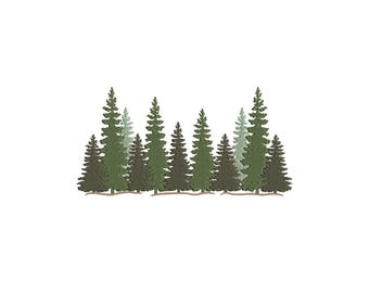 Pine Trees Forest Silhouette Embroidery Design Thirsno: Nature Landscape Pattern (Instant Download)