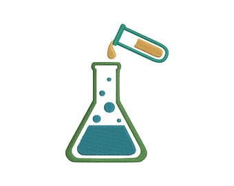 Diseño de bordado de tubo y vaso de medición científica: Patrón profesional (Descarga instantánea)