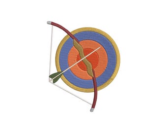 Archery Bow with Arrow and Target Embroidery Design: Sport Equipment Pattern (Instant Download)