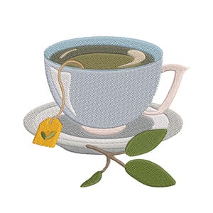 Tea Cup with Green Package Embroidery Design: Food Machine Pattern
