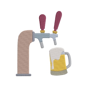 Beer Glass Mug Pouring from Tap Embroidery Design: Drinks Cocktails Machine Pattern