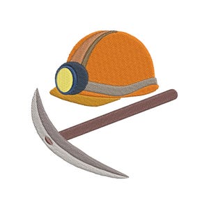 Miner Helmet with Light and Pick Embroidery Design: Profession Tools Machine Pattern