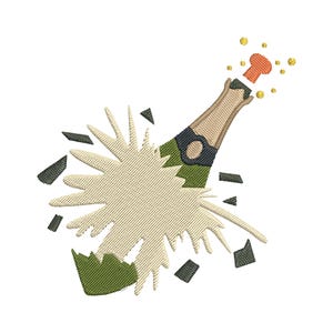 Broken Champaign Bottle with Cork Embroidery Design: Cocktails Machine Pattern