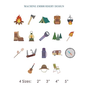 Forest Camping Icons Mini Elements Bundle Embroidery Design: Lifestyle Tools Machine Pattern