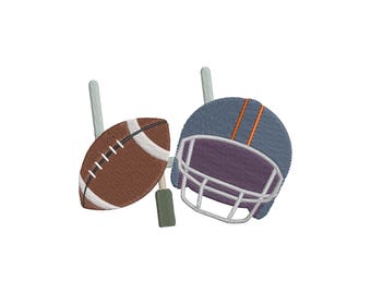 Diseño de bordado de casco de fútbol americano con pelota y portería: Patrón de equipo deportivo (descarga instantánea)
