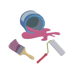 Painter Brush, Roller, and Bucket Embroidery Design: Profession Tools Pattern (Instant Download)