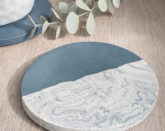 Split Colour Coasters | 2, 4 and 6 Coaster Sets Available | Navy and White & Navy Marble | Minimalist and Modern