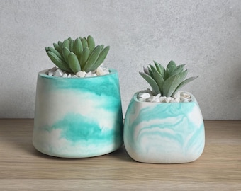 Green Marble Plant Pots | Colourful Marble Indoor Planters | Jesmonite